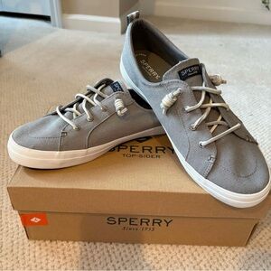 NEW Sperry Crest Vibe gray linen sneaker woman 12 shoe slip on boat deck canvas